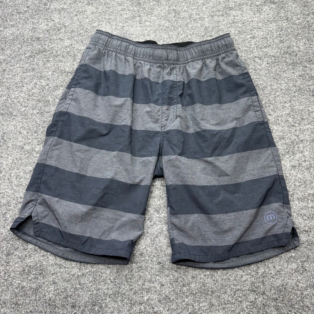 TravisMathew Mens Grey Striped Board Shorts Elastic Waist Swim Trunks‎ Size S